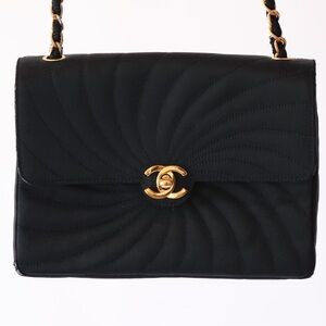 Chanel Vintage Black Shoulder Bag w/ Authenticity Card and Dust Bag w/ COA